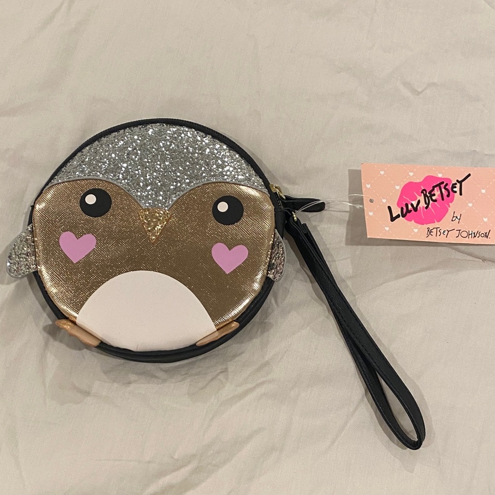 Betsey Johnson Glittery Silver and Gold Penguin Bag